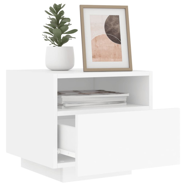 Mesa de cabeceira com luzes LED 40x39x37 cm branco M 4