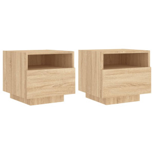 Mesas cabeceira c/ luzes LED 2 pcs 40x39x37 cm carvalho sonoma H