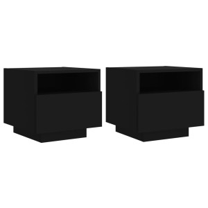 Mesas de cabeceira c/ luzes LED 2 pcs 40x39x37 cm preto H