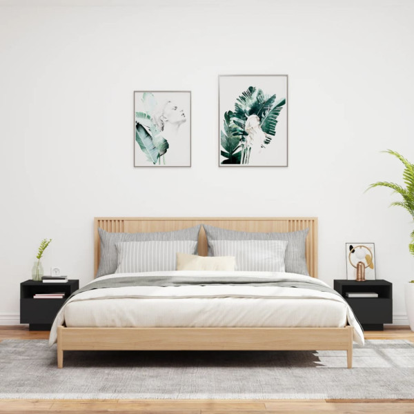 Mesitas de noche con luces LED 2 unidades negro 40x39x37 cm M 3