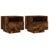 Mesas cabeceira c/ luzes LED 2 pcs 40x39x37 cm carvalho fumado 2