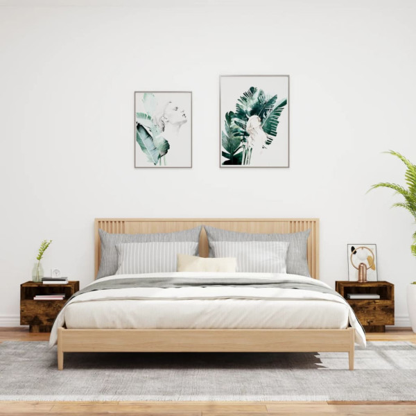 Mesitas de noche con luces LED 2 uds roble ahumado 40x39x37 cm M 3