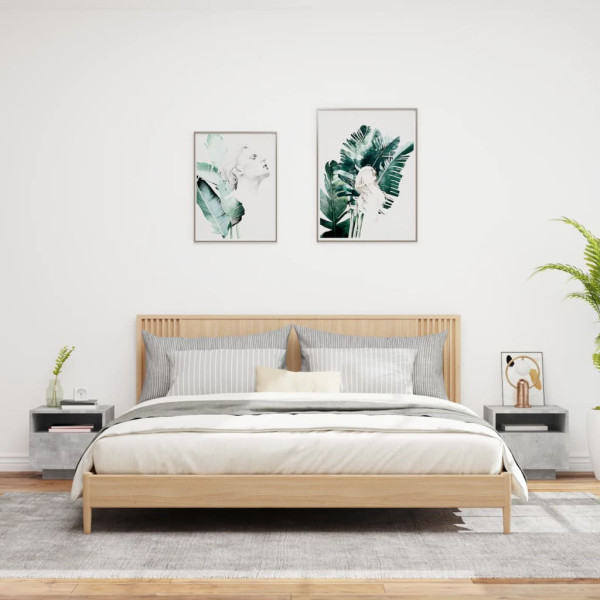 Mesas cabeceira c/ luzes LED 2 pcs 40x39x37 cm cinzento-cimento M 3