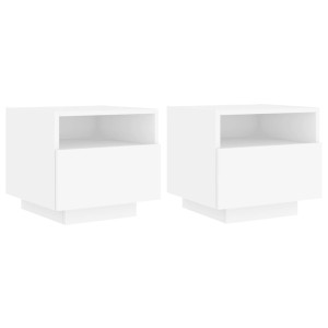 Mesas de cabeceira com luzes LED 2 pcs 40x39x37 cm branco H