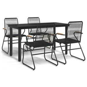 Juego de comedor de jardín 5 piezas ratán PVC negro H