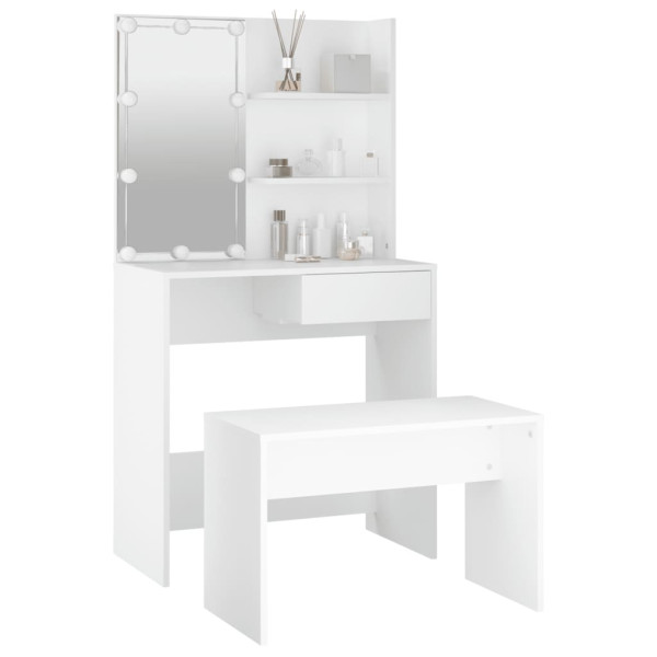 Juego de tocador con LED madera contrachapada blanco M 5