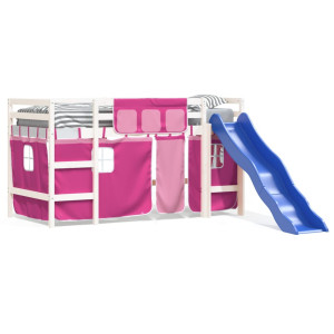 Cama alta p/ criança c/ cortinas 80x200 cm pinho maciço rosa H