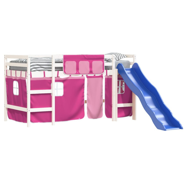 Cama alta p/ criança c/ cortinas 80x200 cm pinho maciço rosa M 3