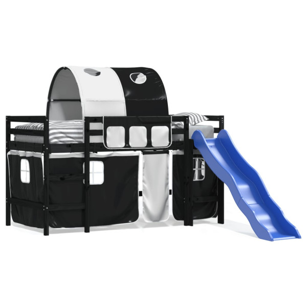 Cama alta niños con túnel madera pino blanco negro 80x200 cm M 2