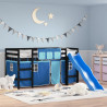 Cama alta para niños con cortinas madera pino azul 80x200 cm 1