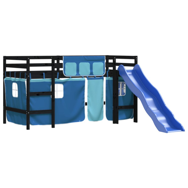 Cama alta para niños con cortinas madera pino azul 80x200 cm M 4