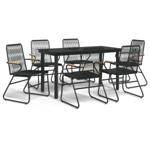 7 pcs conjunto de jantar para jardim vime de PVC preto H
