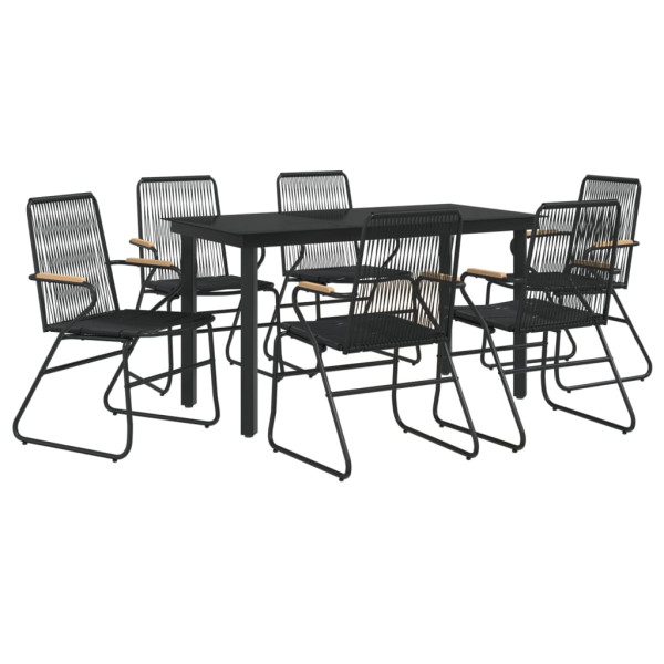 Juego de comedor para jardín 7 piezas ratán PVC negro M 3