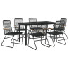Juego de comedor para jardín 7 piezas ratán PVC negro 3