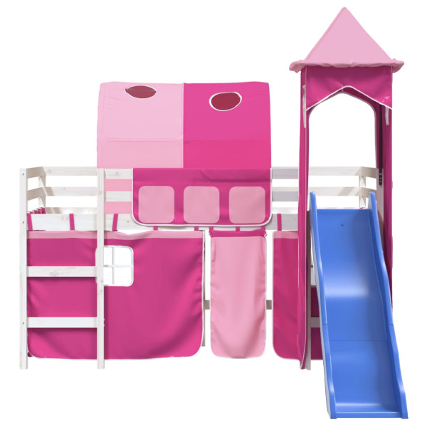 Cama alta para criança com torre 80x200 cm pinho maciço rosa M 5