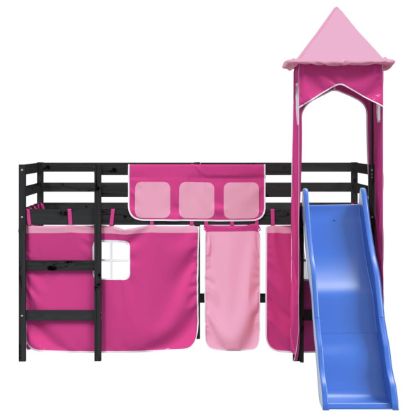 Cama alta para niños con torre madera pino rosa 80x200 cm M 5
