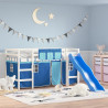 Cama alta para niños con cortinas madera pino azul 80x200 cm 1