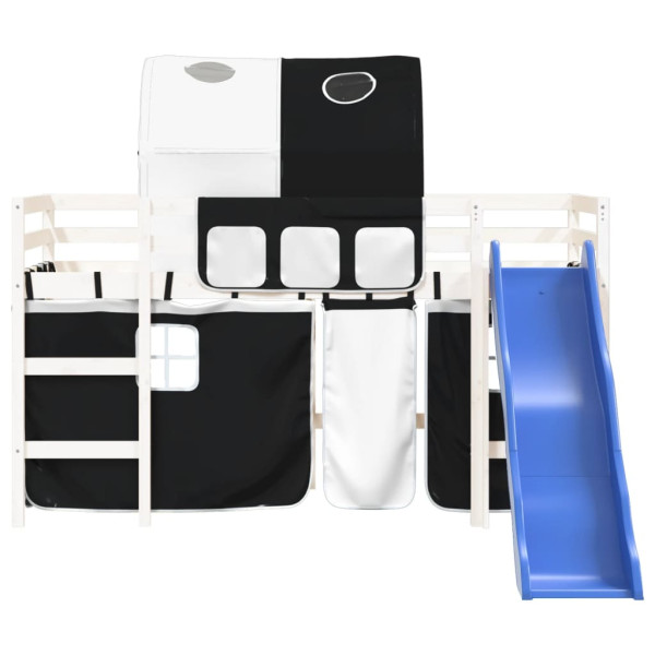 Cama alta criança c/ túnel 80x200 cm pinho maciço branco/preto M 4