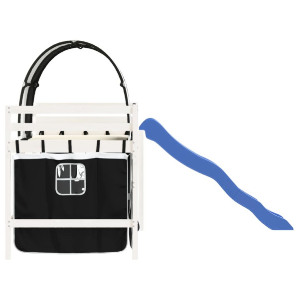 Cama alta criança c/ túnel 80x200 cm pinho maciço branco/preto M 5