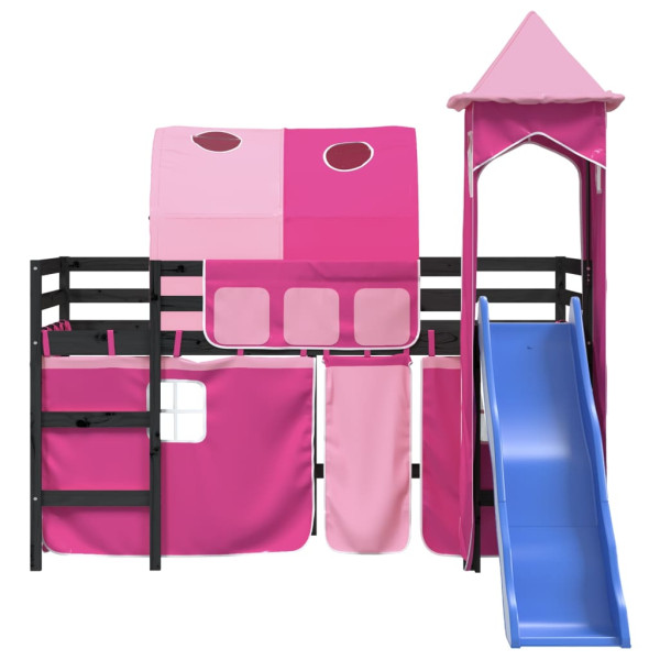 Cama alta para niños con torre madera pino rosa 80x200 cm M 5