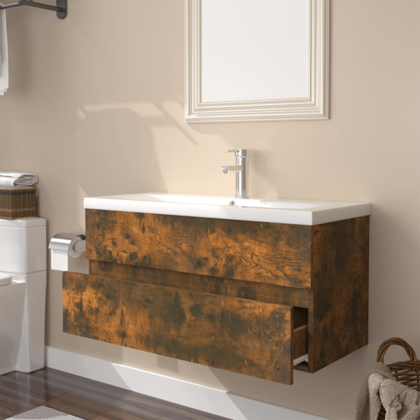 Mueble de baño con lavabo madera contrachapada roble ahumado M 3