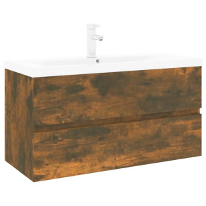 Mueble de baño con lavabo madera contrachapada roble ahumado H