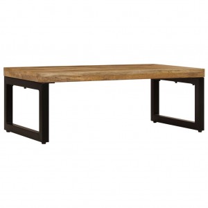Mesa de centro madera maciza de mango y acero 100x50x35 cm H