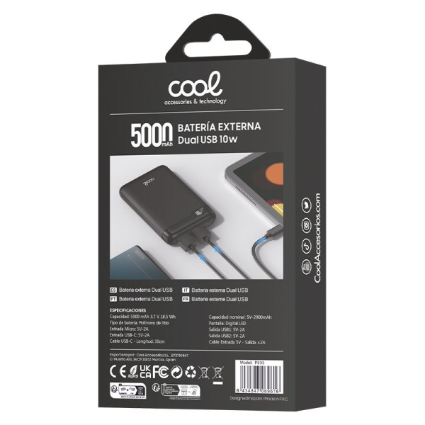Bateria Externa Power Bank 5000 mAh Display COOL 10W Negro M 4