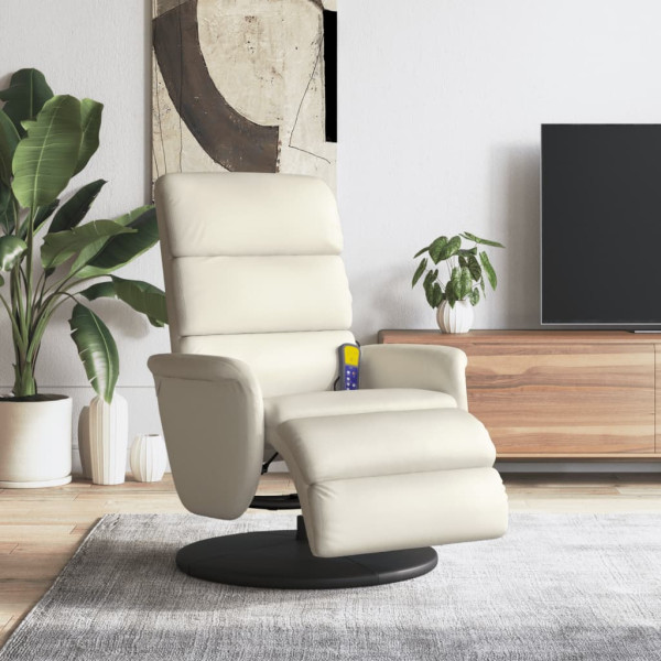 Sillón reclinable masaje con reposapiés cuero sintético crema D