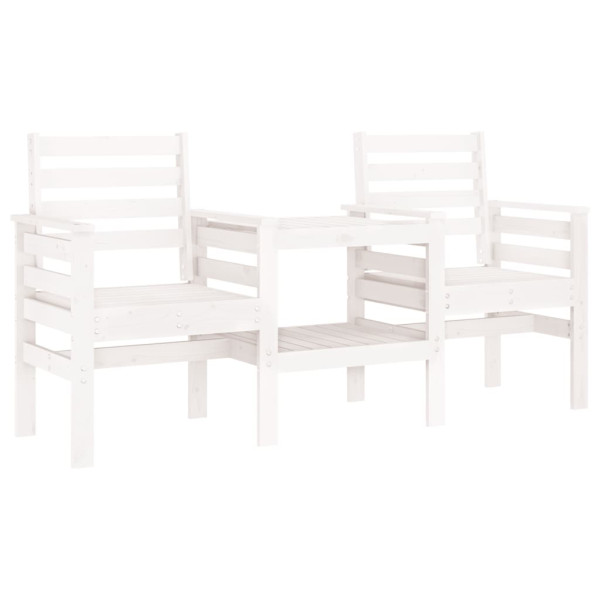 Banco de jardim 2 lugares com mesa pinho maciço branco M 2