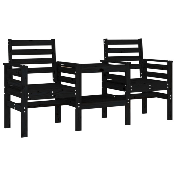 Banco de jardim 2 lugares com mesa pinho maciço preto M 2