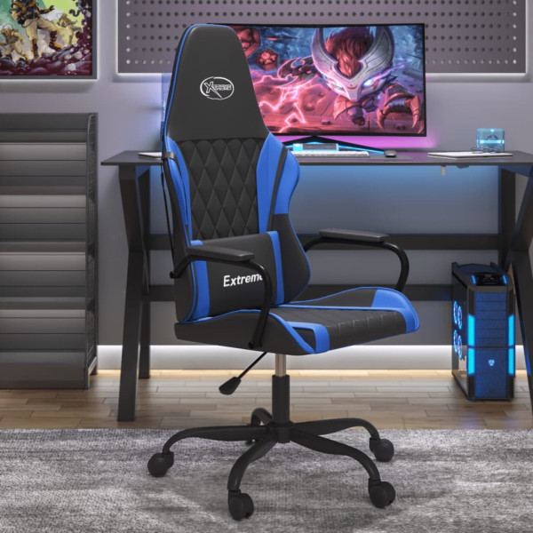 Silla gaming de masaje cuero sintético negro y azul D