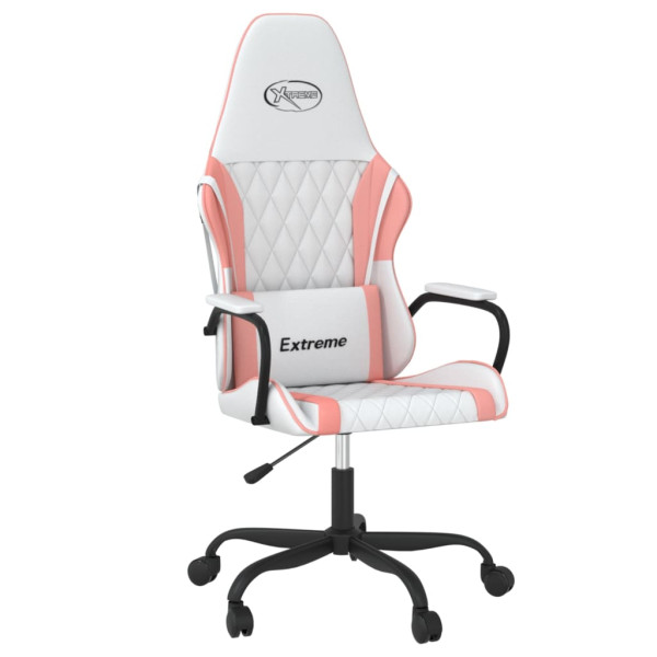 Silla gaming de masaje cuero sintético blanco y rosa M 2