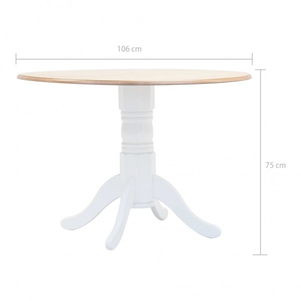 Mesa de comedor de madera maciza de caucho blanco marrón 106 cm M 5