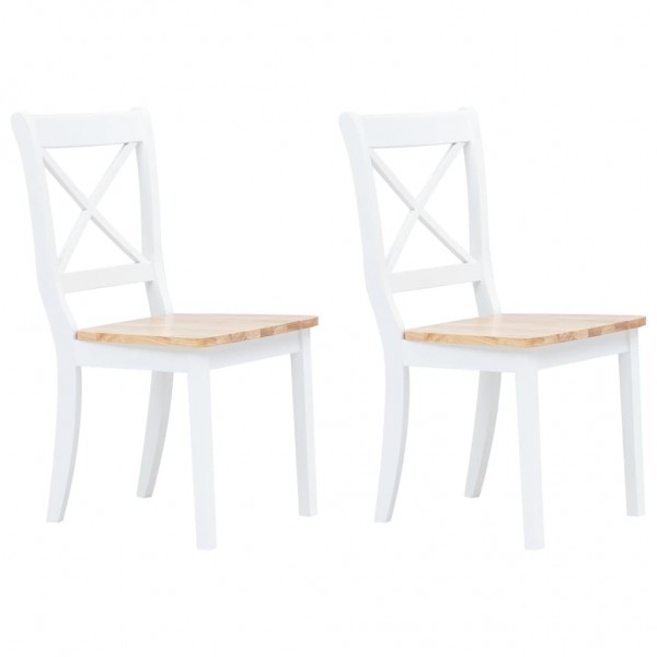 Sillas comedor 2 uds madera maciza caucho blanco y madera claro D