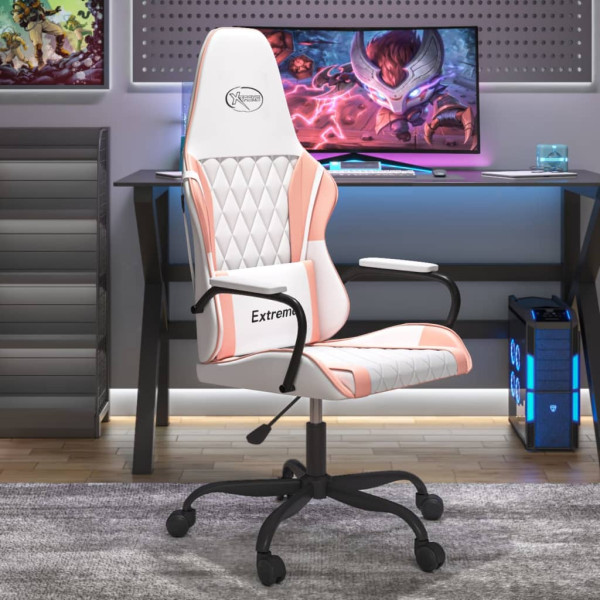 Silla gaming cuero sintético blanco y rosa D