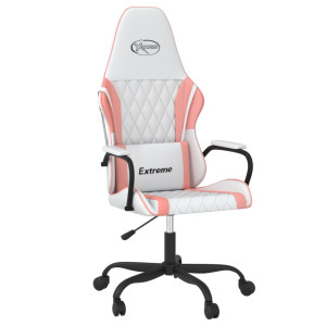 Silla gaming cuero sintético blanco y rosa H