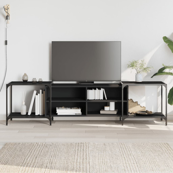 Mueble de TV madera de ingeniería negro 203x37x50 cm D