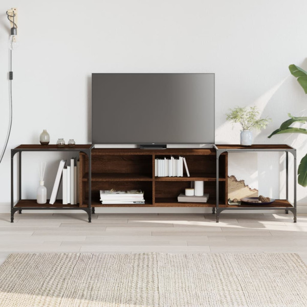 Mueble de TV madera de ingeniería marrón roble 203x37x50 cm D