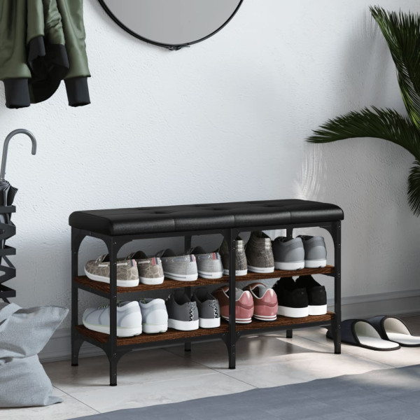 Banco zapatero madera de ingeniería marrón roble 82x32x47 cm M 3