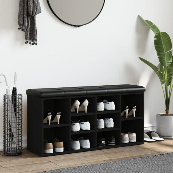 Banco zapatero madera de ingeniería negro 102x32x50 cm M 3