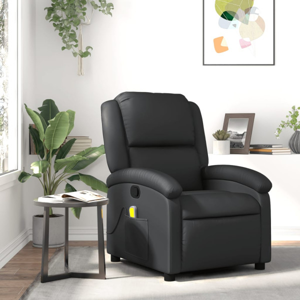 Sillón reclinable de masaje cuero auténtico negro D