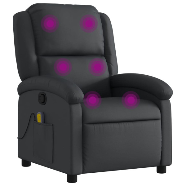 Sillón reclinable de masaje cuero auténtico negro M 2