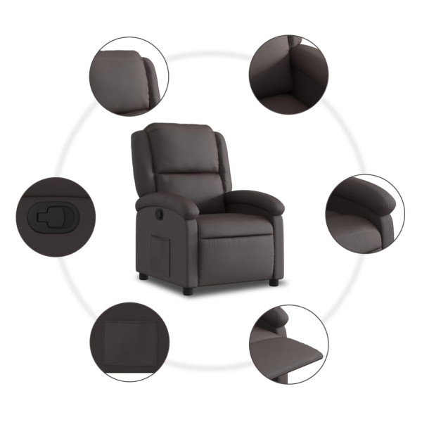 Sillón reclinable cuero auténtico marrón oscuro M 5
