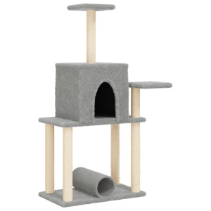 Árvore p/ gatos c/ postes arranhadores sisal 122 cm cinza-claro H