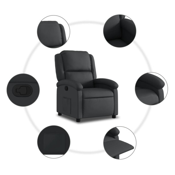 Sillón reclinable de cuero auténtico negro M 5
