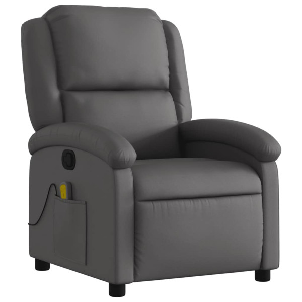 Sillón reclinable de masaje cuero auténtico gris M 3