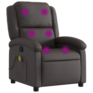 Sillón de masaje eléctrico cuero auténtico marrón oscuro H