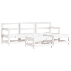 5 pcs conjunto lounge de jardim madeira de pinho maciça branco H