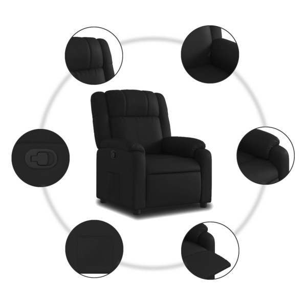 Sillón reclinable de cuero sintético negro M 5
